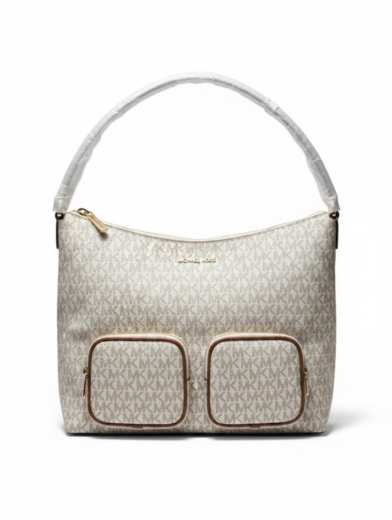 Michael Kors Handbags - NWT  Michael Kors Cream Signature MK Logo Shoulder Bag with Double Front Pockets